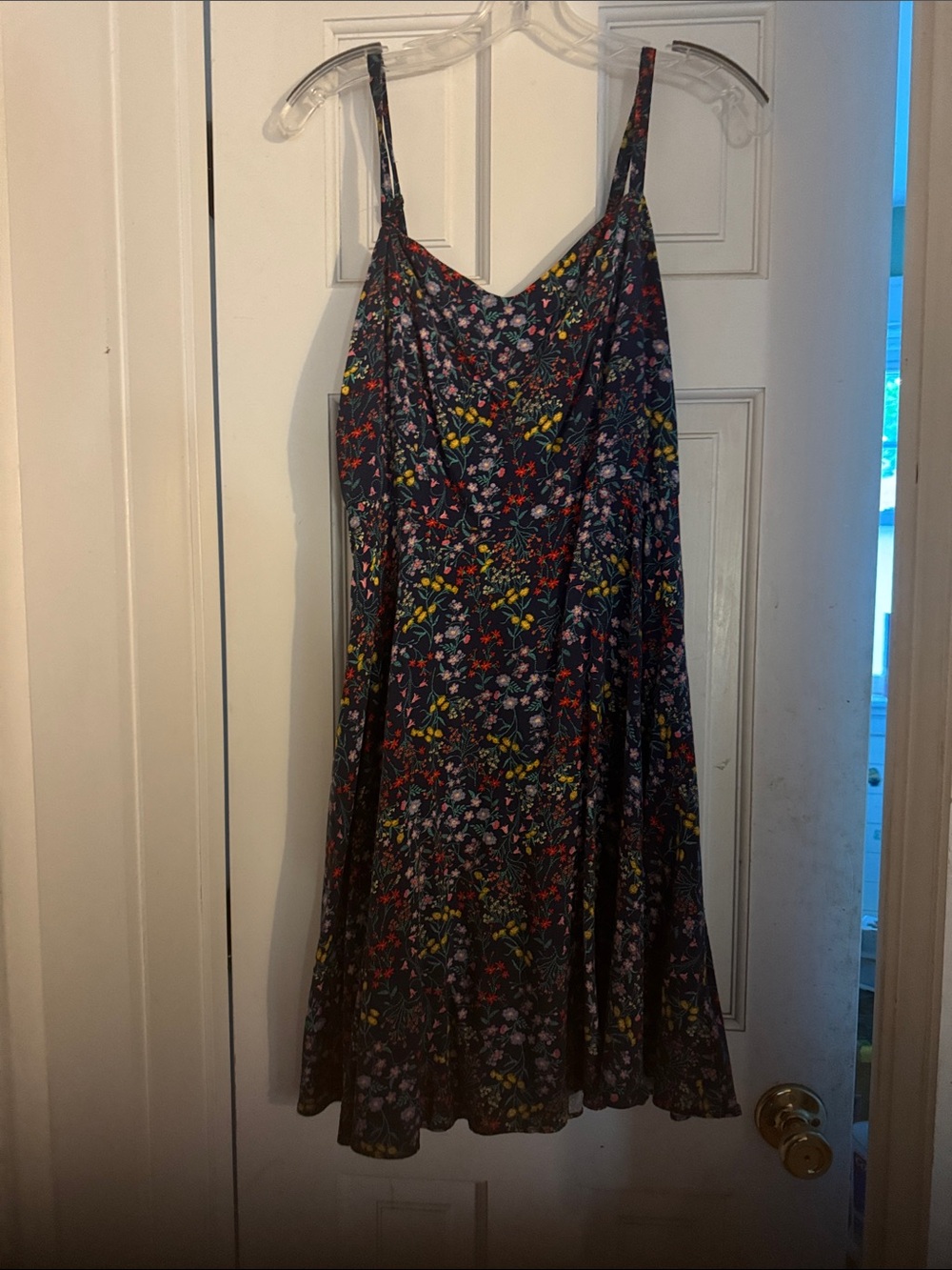 Old Navy Navy Floral Slip Midi Dress with Yellow, Red & Pink Blooms